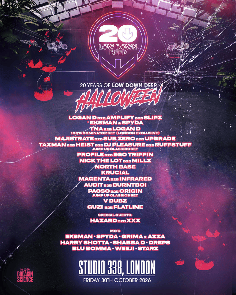 20 Years of Low Down Deep - Halloween at Studio 338, London, Friday 30th October 2026.